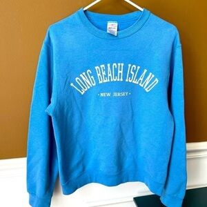 Vintage Baby Blue Retro Long Beach Island Crewneck Sweatshirt Size Small